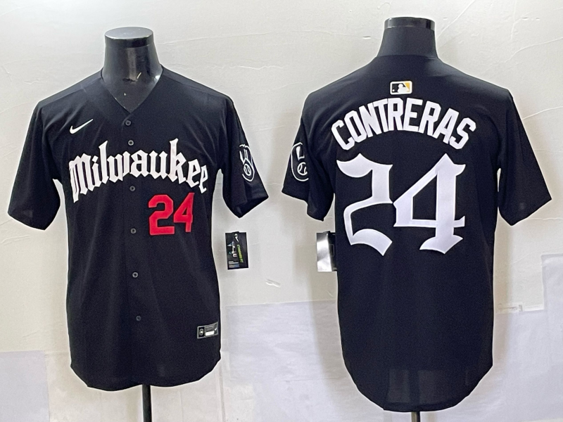 Men Milwaukee Brewers #24 Contreras black Nike MLB 2025 Jersey 006->milwaukee brewers->MLB Jersey